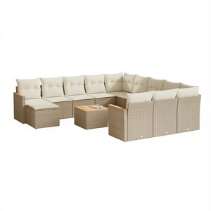 Ensemble de canapés de jardin modulaires en rotin beige avec coussins en mousse haute densité, mobilier d'extérieur au design contemporain - Product Image 1