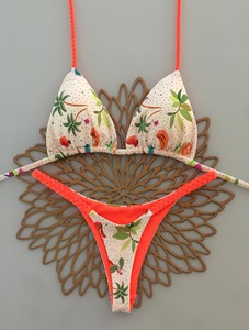 Two Colors Print Braided Women's Swimwear Double Lined Fabric <b>Seamless</b> <b>Thong</b> Bikini - Product Image 5
