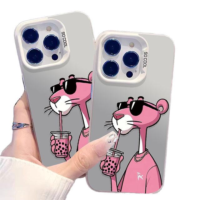 Cute Naughty Leopard Pink Cartoon TPU+PC Shockproof UV Painted Mobile Phone Cases for 17 Pro