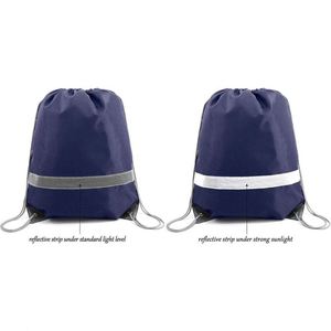Customized DIY Navy Blue <b>Drawstring</b> <b>Backpacks</b> Polyester Cinch Sack Reflective Gym String Bags for Team Sports - Product Image 6