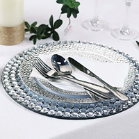 Nordique luxe 13 pouces fête de mariage verre rond cristal strass étincelle miroir argent chargeur assiettes pour dîner réception
