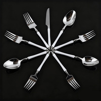 Couteau, fourchette et cuillère jetables haut de gamme en plastique PS 3 pièces, manche blanc, pour banquets, traiteur, mariages, fêtes, vente en gros