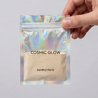 Pochette zip-lock holographique avec logo personnalisé petits sacs hologrammes comestibles en plastique mylar feuille anti-odeur refermable