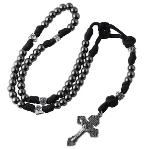 Oração Católica Rosário 10mm Black Gun Metal Beads Rosário para Homens