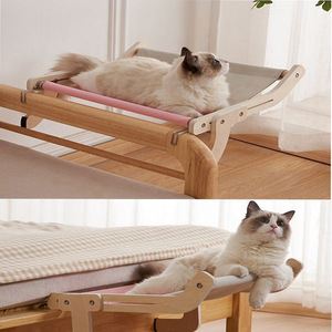 Wooden Cat <b>Hammock</b> Rectangle Elevated Pet Bed For Cat Home Use - Product Image 1