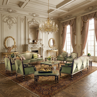 Ensemble de canapés de luxe en tissu de style européen, design classique palais français à feuilles d'or, rembourrés en éponge pour salon