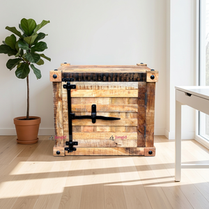 Mesitas de Noche de Madera Estilo Vintage con Tirador Integrado, Mesa de Madera con Acabado Rústico de Una Puerta, Muebles de Dormitorio - Product Image 3