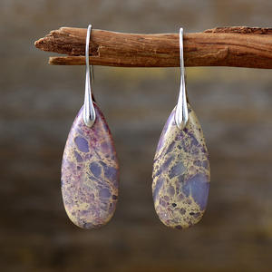 नवीनतम सोना मढ़वाया प्राकृतिक शाही पत्थर जैस्पर Boho विंटेज अश्रु छांटना कान की बाली महिला सुरुचिपूर्ण गहने - Product Image 4