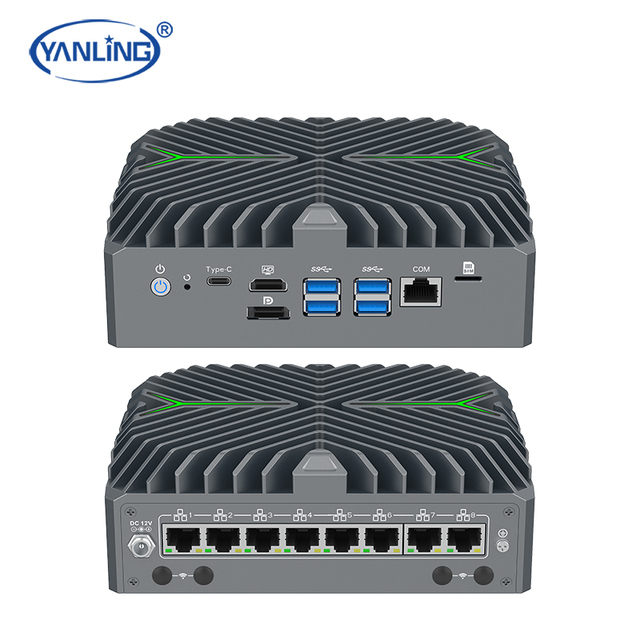 High-End Ultra 14th AI Edge Computer Industrial Fanless Enclosure Intel Core Ultra 5 125U 8LAN 2.5Gbe Throughput Multicore Stock