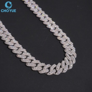 Collar de eslabones cubanos de plata de ley 925 maciza con moissanita, ancho personalizado, venta al por mayor mundial directa de fábrica para minoristas de joyería - Product Image 2