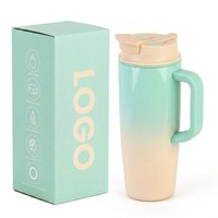 Mug de voyage isotherme en acier inoxydable avec logo personnalisé, poignée, couvercle rabattable, anti-fuite, résistant au froid, double paroi, 12-24h, pour utilisation en voiture