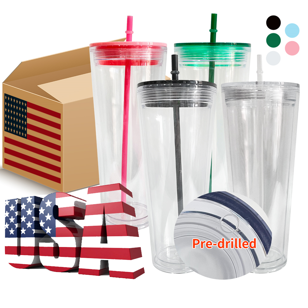 US warehouse Оптовая распродажа: прозрачные защитные пленки с двойными стенками 24 унций акриловая пластиковой лопаткой снег глобусы чашки стакан с крышкой и трубочкой для DIY винил