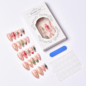 Lot <span class=keywords><strong>de</strong></span> 24 faux ongles en ABS à presser, motif Noël (amande, œil <span class=keywords><strong>de</strong></span> chat), avec motifs étoiles, couronne et chapeau <span class=keywords><strong>de</strong></span> Noël, <span class=keywords><strong>manucure</strong></span> française haut <span class=keywords><strong>de</strong></span> gamme pour les doigts - Product Image 3