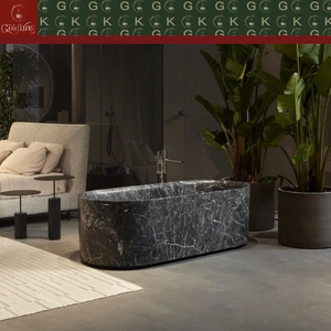 Bañera Rectangular Ovalada de Mármol Negro Marquina para Baño Principal, Estilo Loft Urbano Moderno GOLDKING, con Vetas Blancas Definidas, Personalizable OEM - Product Image 3