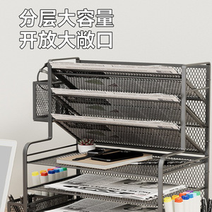 Desktop <b>Storage</b> Rack Multi Layer Carbon Steel <b>File</b> Organizer With Pen Holder For Office Stationery Books And Misc Items - Product Image 4