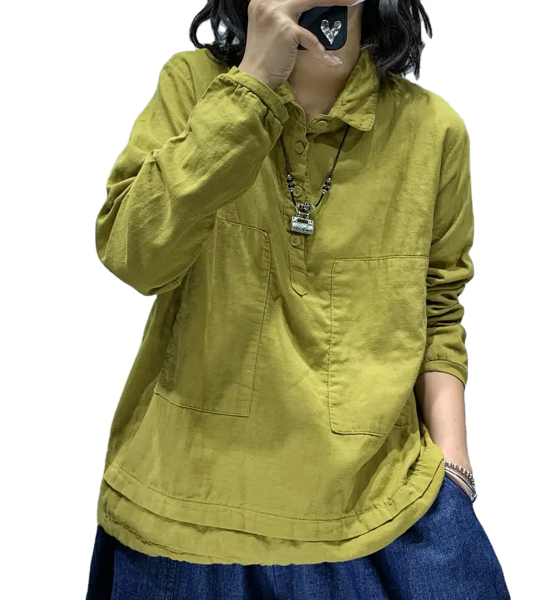 Сплошной цвет хлопчатобумажная льняная рубашка с подолом и веревкой, дизайнерский комплект для 2024 головы, новая весенняя Повседневная Блузка для женщин