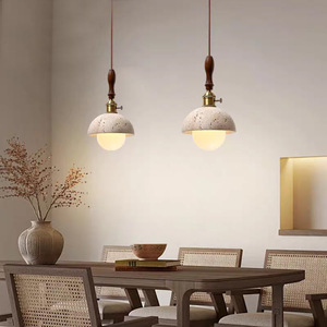 <span class=keywords><strong>Suspension</strong></span> LED rétro style Wabi-Sabi japonais en <span class=keywords><strong>bois</strong></span> jaune et pierre Huangdong pour chambre et salle à manger - Product Image 3