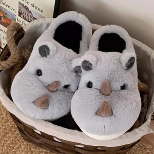 XIXIXITIAO pantoufles en peluche de haute qualité pour hommes et femmes 3D mignon rhinocéros maison chaussures hiver filles chaud fourrure chaussures - Product Image 2