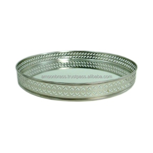 Plateau de service en métal et verre de forme ronde Luxe Royal Vente à chaud Plateau de service décoratif en métal rond et en verre miroir Utilisation - Product Image 5