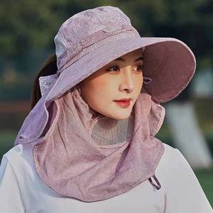 Sombrero de Ala Ancha para Mujer con Protección Facial, Protección Solar UV para Verano, Ciclismo al Aire Libre, Sombrero Transpirable para Recolectar Té con Protección para el Cuello - Product Image 2
