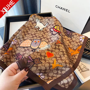 Scialle di seta di gelso 100% grande quadrato autunno cartone animato Graffiti Twill raso <span class=keywords><strong>donna</strong></span> design geometrico modello animale <span class=keywords><strong>sciarpa</strong></span> - Product Image 5