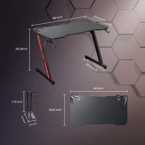 Z Shaped <strong>Gaming</strong> Table LED <strong>Lights</strong> Ergonomic Table Computer <strong>Desk</strong> with Monitor Riser Cup Holder and 2 Headphone Hooks - Product Image 5