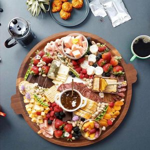 Charcuterie Boards Acacia Wood Serving <strong>Tray</strong> with Handles Round Decorative Ottoman <strong>Tray</strong> Large <strong>Wooden</strong> Cheese Board Serving Platter - Product Image 3
