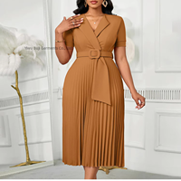 Robe d'été en jean plissée taille haute, élégante et tendance, à manches courtes et col en V, grande taille, style européen et américain, collection 2026