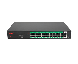 Commutateur réseau auto-réparateur AI-PoE adapté, 24 ports PoE + 2 ports Gigabit RJ45 + 1 port Gigabit SFP, portée 250 m et VLAN (ports 17-24) - Product Image 1