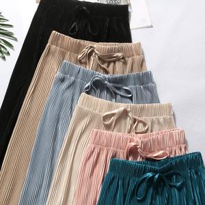 <span class=keywords><strong>Pantaloni</strong></span> elastici a gamba larga estivi di nuova moda per le donne <span class=keywords><strong>pantaloni</strong></span> lunghi larghi Casual a <span class=keywords><strong>vita</strong></span> <span class=keywords><strong>alta</strong></span> <span class=keywords><strong>pantaloni</strong></span> a pieghe femminili - Product Image 2