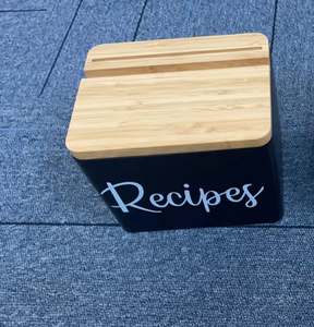 Vente en gros de boîtes métalliques carrées pour biscuits au thé, chocolat, sucre, menthe, couvercle, <span class=keywords><strong>recette</strong></span>, boîte en fer blanc <span class=keywords><strong>avec</strong></span> couvercle en bambou, stockage écologique - Product Image 4