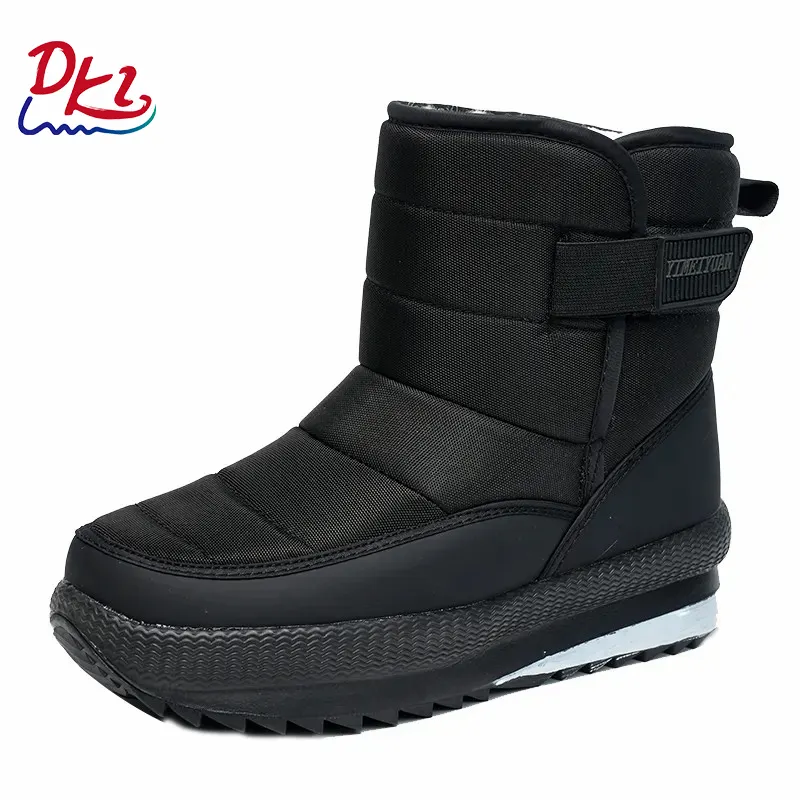 Winter men and women' s waterproof warm plush high top shoes thick lining black outdoor casual snow boots