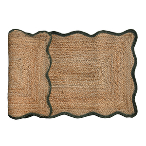 Tapis tressé en jute écologique antidérapant à poils plats rectangulaire pour intérieur, design géométrique vert naturel - Product Image 1