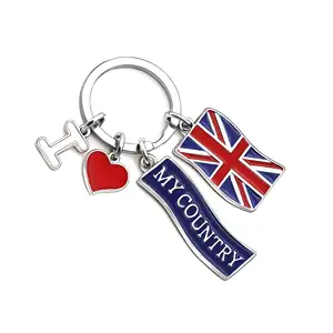 定制我爱我的国家滴油英国国旗心形吊坠钥匙扣女男士钥匙配件