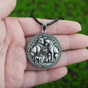 Vintage Animal Dauphin, Lion, Loup Famille Pendentif Collier pour Dames Fête des Mères Cadeau Parent Enfant Bijoux