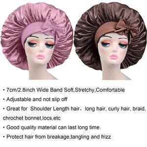 Gorro de satén, gorro de seda, gorro con banda elástica ancha y suave para dormir, gorro para cabello rizado, gorro de ducha - Product Image 3