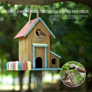 Fabricants de maison d'oiseau en bois naturel faits à la main 2in1 maison d'oiseau et mangeoire à oiseaux 3 trous maison d'oiseau pour l'extérieur/intérieur/suspendu - Product Image 4