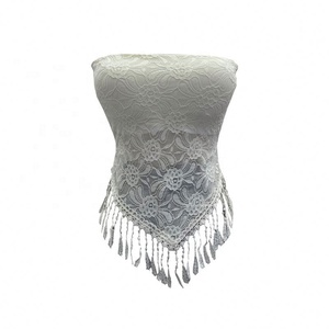 Top corto sin mangas con encaje y borlas, estilo tubo, con almohadillas antideslizantes y diseño ajustado para <span class=keywords><strong>mujer</strong></span> - Product Image 5