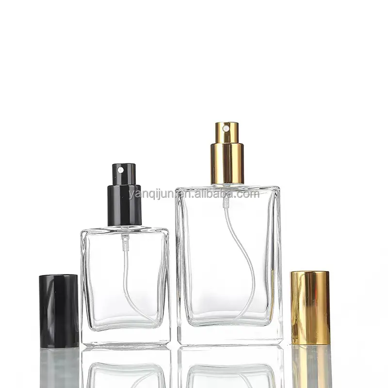 Botella de spray vacía 30ml 50ml botella de perfume de vidrio cuadrado de nuevo diseño personalizado de lujo con tapa de spray de niebla