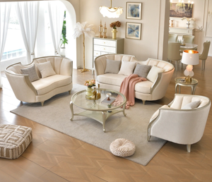 Sofá de Cuero y Madera Maciza Tallada de Estilo Europeo Clásico, de Lujo y Alta Calidad, Diseño 2026, para Sala de Estar - Product Image 1