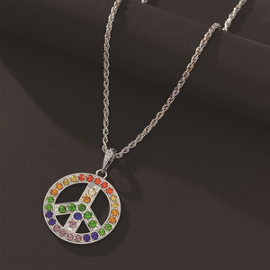 Collar con Colgante de Símbolo de Paz, Adorno de Diamantes de Imitación Coloridos, Diseño Geométrico, Joyería de Regalo - Product Image 1