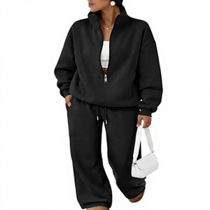 Conjunto de 2 Piezas para Mujer, Sudadera de Felpa, Pantalones Anchos de Felpa, Color Sólido, Casual, para Todas las Temporadas, con Cierre y Cordón Ajustable - Product Image 6