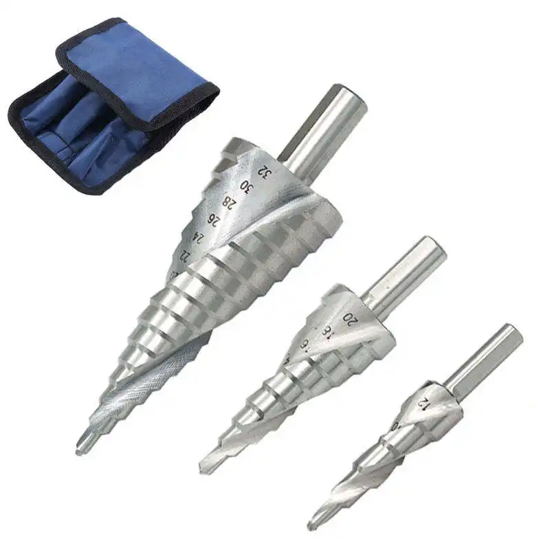 Tốt Nhất Bán 3Pcs 4-12/20/4-32Mm Bạc Bước Khoan Bit 3-Mặt Chân Xoắn Ốc Rãnh Chùa Bit Cho Kim Loại