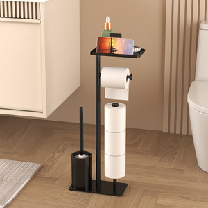 <span class=keywords><strong>Support</strong></span> de <span class=keywords><strong>papier</strong></span> <span class=keywords><strong>toilette</strong></span> multifonctionnel sur pied en acier au carbone avec brosse WC et étagère de rangement pour salle de bain – Vente en gros - Product Image 1