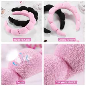 Lot de 2 Bandeaux Spa en Tissu Éponge Doux et Moelleux pour le Visage, Bandeaux Antidérapants pour Maquillage, Soins de la Peau et Masques – Accessoires de Beauté Noir Rose - Product Image 5