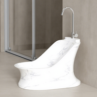Kidoir Nouvelle Station d'Ablution Blanche Compacte à Poser au Sol, à Niveau Unique, avec Lavabo pour les Pieds et Évier de Lavage, pour la Maison et la Mosquée
