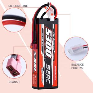 סוללת ליפו SUNPADOW 2S <span class=keywords><strong>7.4V</strong></span> <span class=keywords><strong>5300mAh</strong></span> 100C מארז קשיח עם תקע T עבור RC כרכרה טרגי רכב רכב סירה משאית מיכל - Product Image 3