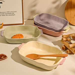 Eastern Rock Ins Style Korean Sugar <strong>Bean</strong> Color Blocked <strong>Ceramic</strong> <strong>Baking</strong> Tray Oven Microwave Safe <strong>Baking</strong> Cheese Baked Rice Plate - Product Image 2