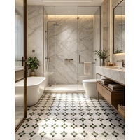Mosaïque de marbre blanc et vert découpée au jet d'eau, motif géométrique, polie, pour mur et sol, idéale pour cuisine et salon