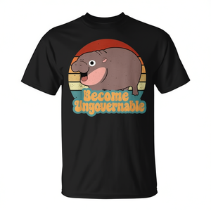 T-shirt unisexe noir pour adulte, motif hippopotame mignon, de la marque Become Ungovernable - Product Image 2